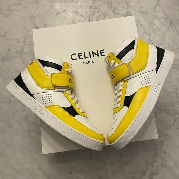 CELINE 🖤 Leather Velcro High Top Sneakers - Men’s Size 41 / Women’s Size 9 - Picture 1 of 13